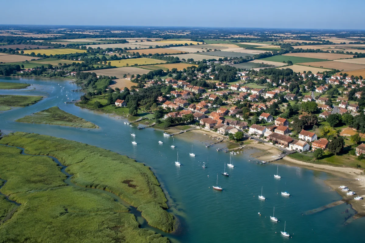 Aerial Drone View of Coastal Village