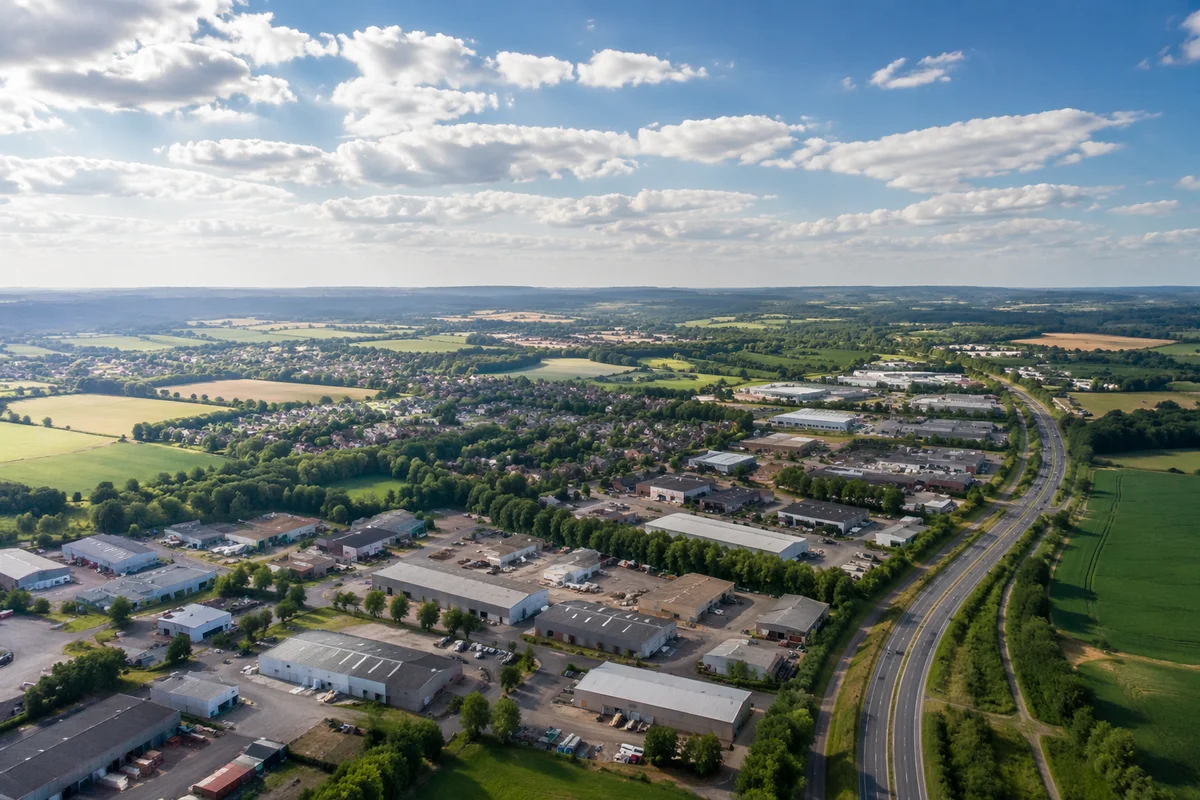 Drone Aerial View Over Suburban Farmland