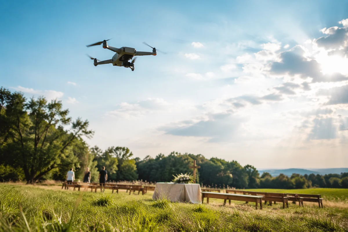 Drone Filming Peaceful Countryside Faith Gathering