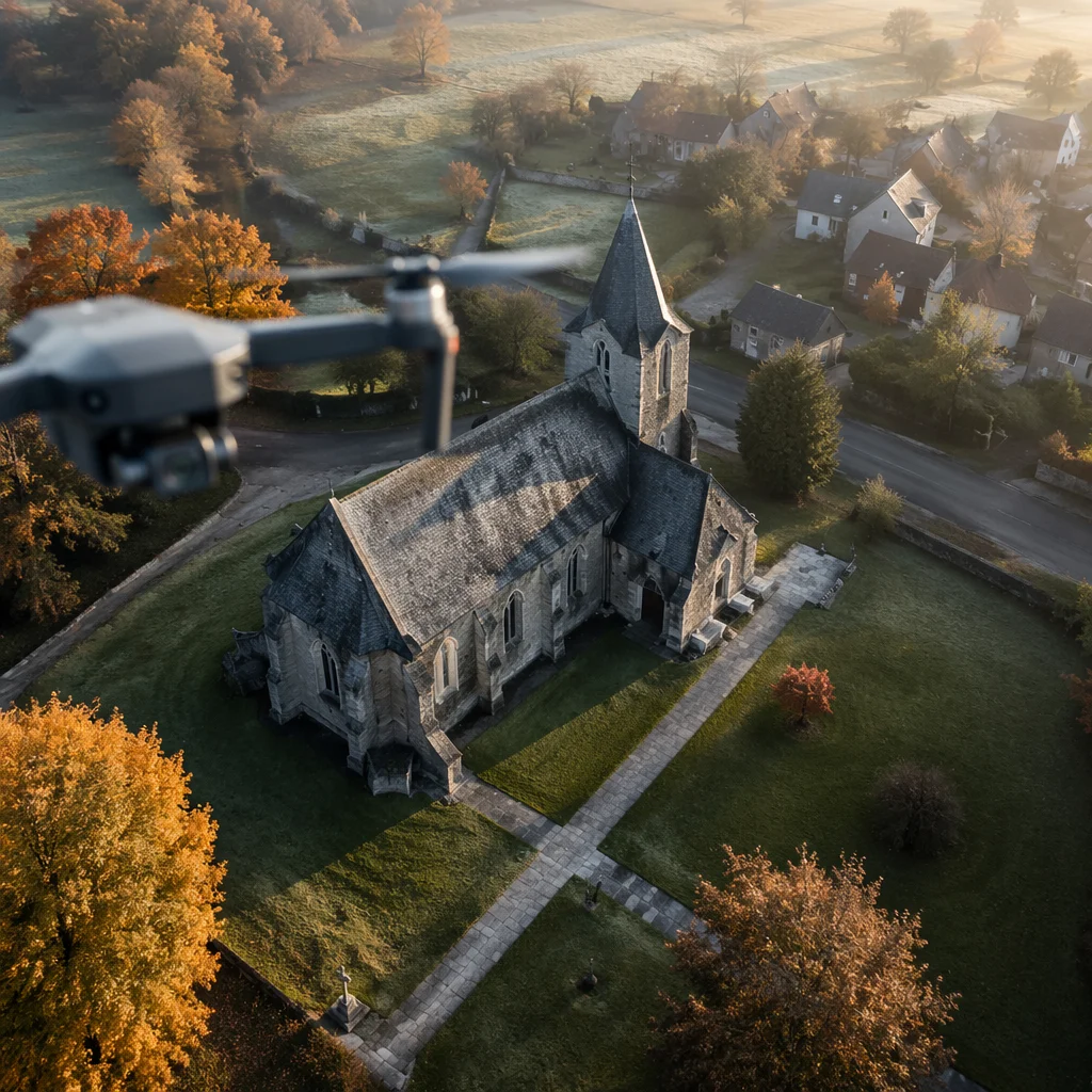 Drone View of Historic Rural Church