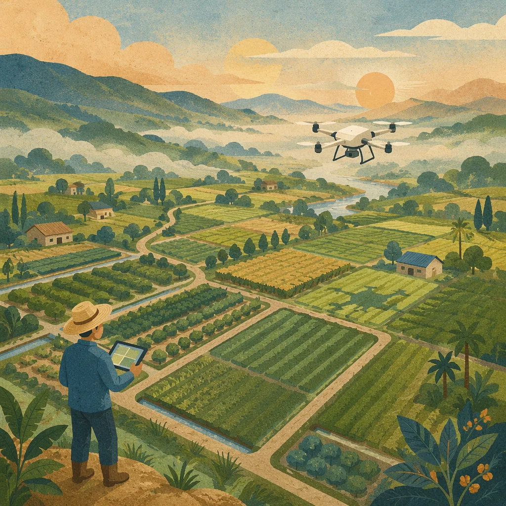 Drone Survey Over Morning Farmland