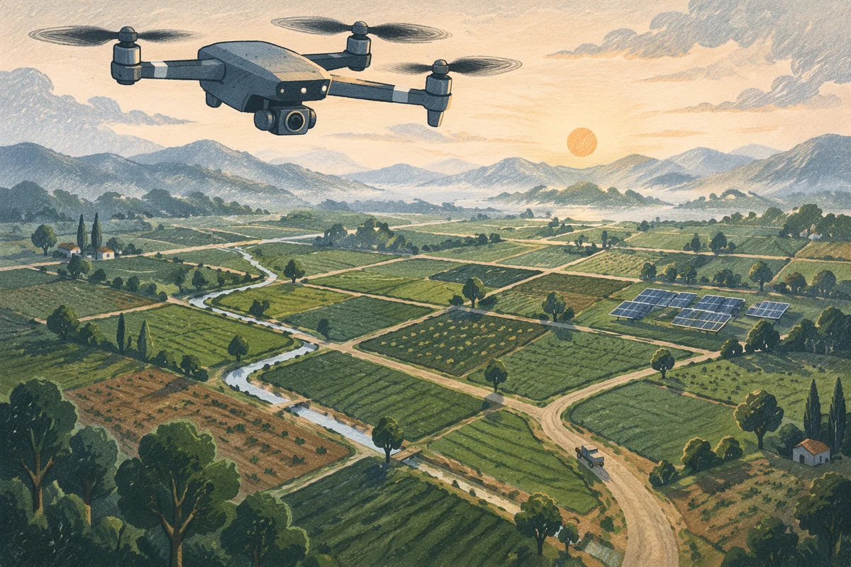 Drone Over Geometric Morning Farmland
