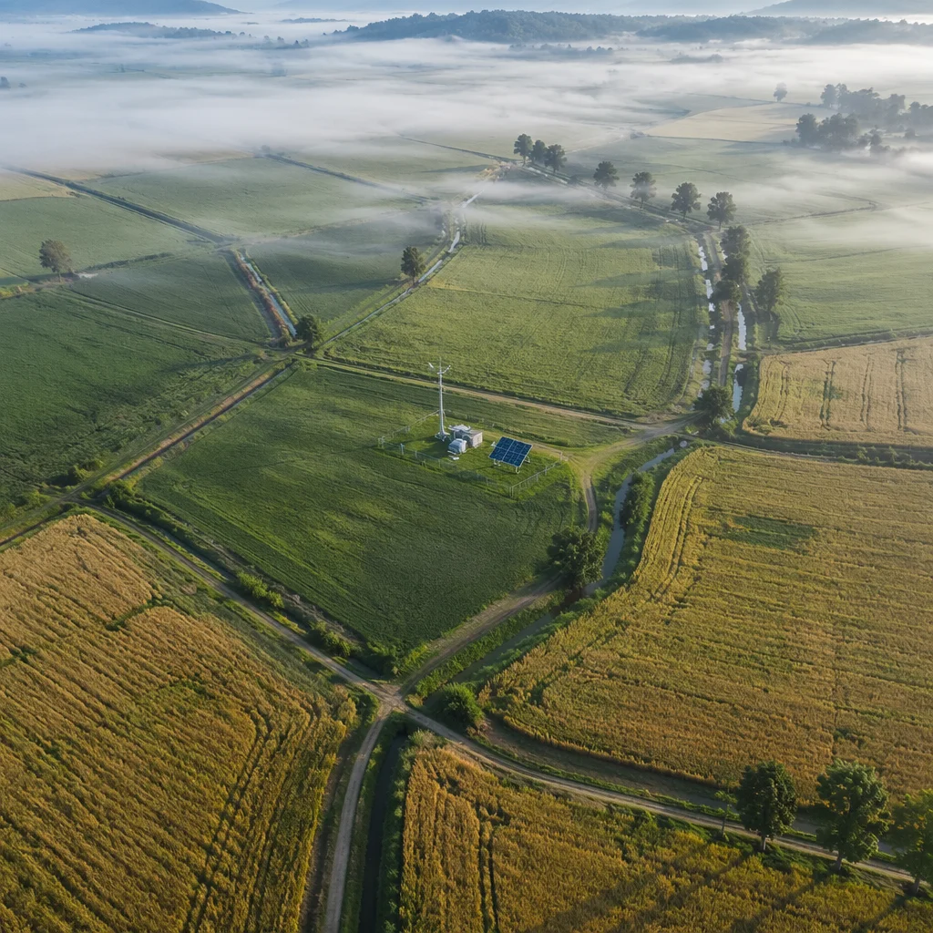 Aerial Farmland with Quiet Agricultural Technology