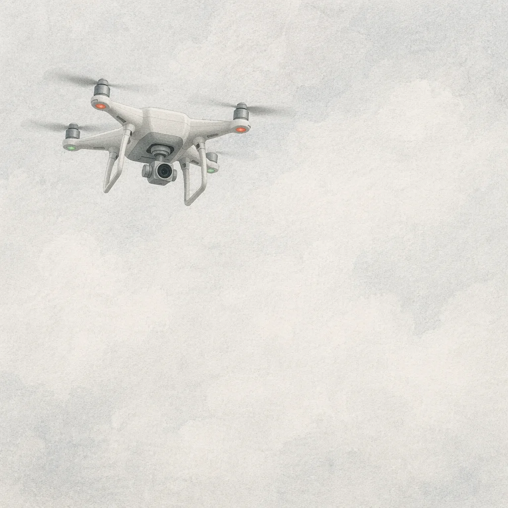 White Quadcopter Drone in Overcast Sky
