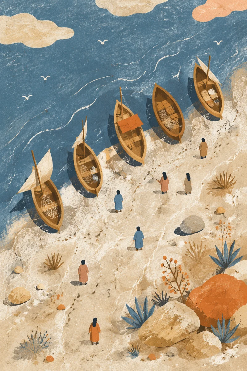 Drone View of Boats on Orange Shoreline