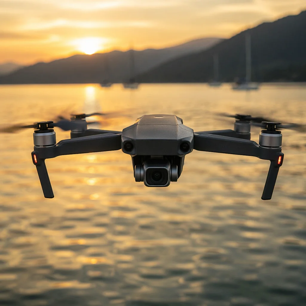 Golden Hour Drone Over Serene Lake