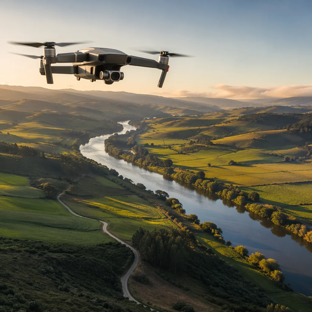 Drone Above Golden Hour Countryside