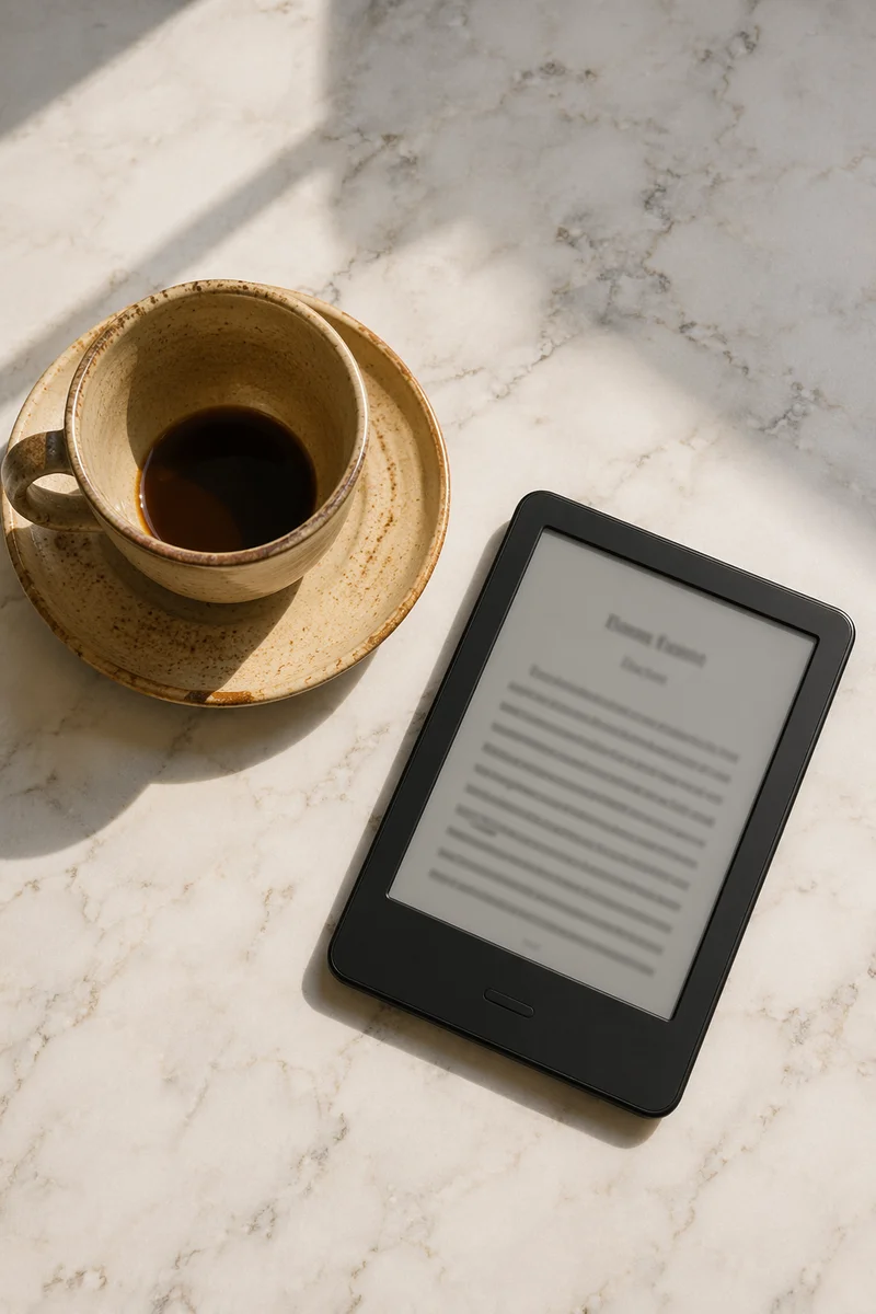 Ebook Reader and Coffee Morning Flatlay