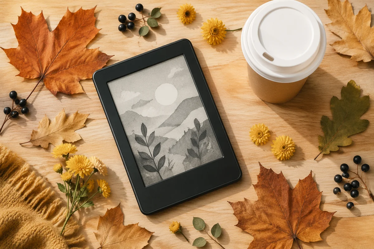 Cozy Ebook Reader with Autumn Coffee