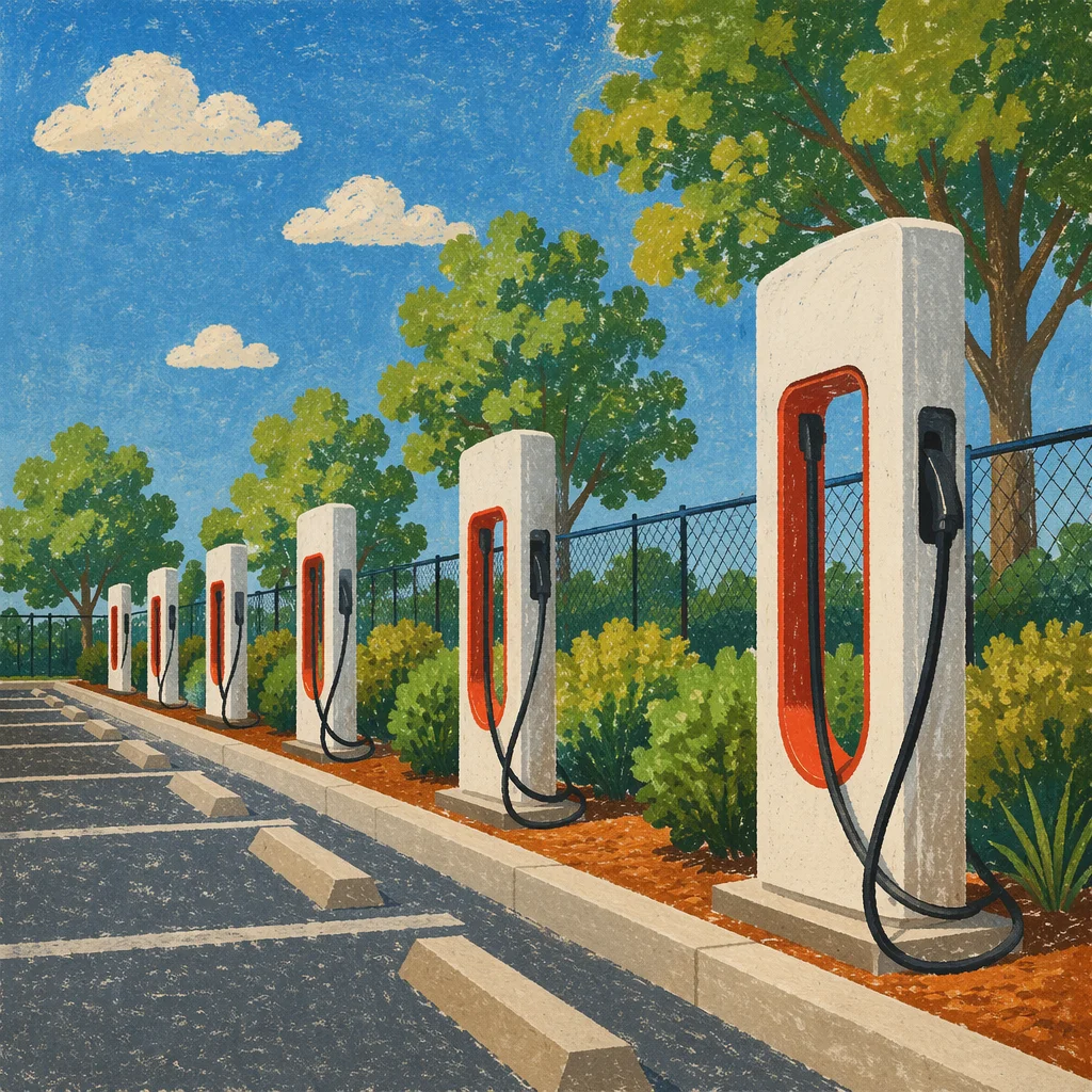 Green EV Charging Stations in Sunny Parking Lot