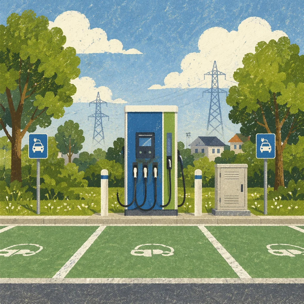 Modern Green Electric Car Charging Station