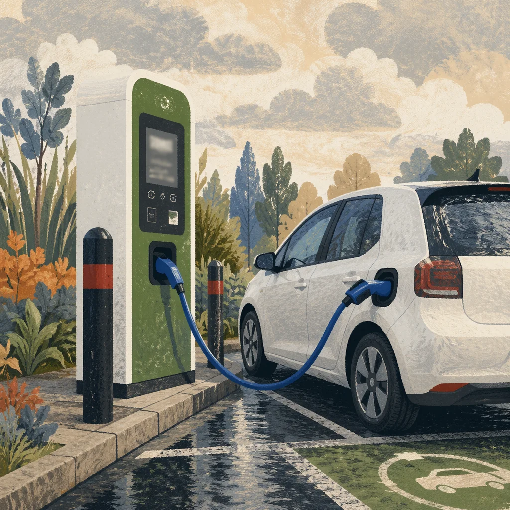Green EV Charger with Compact Car
