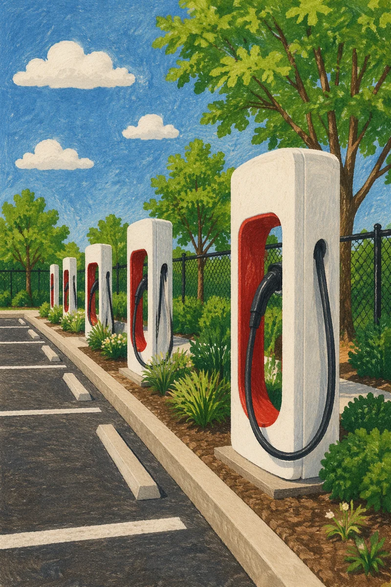 Green Electric Charging Stations in Sunny Parking Lot