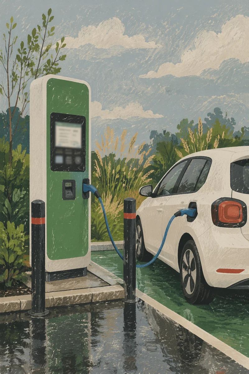Green Electric Car Charging Station