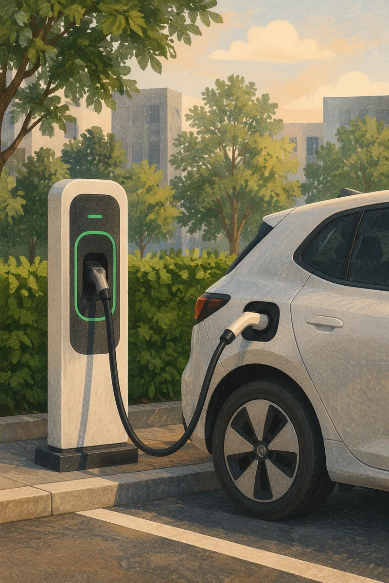 Green Electric Car Charging in Urban Parking