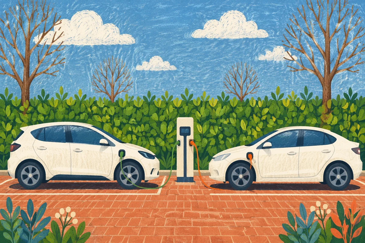Green Electric Cars Charging in Suburban Park