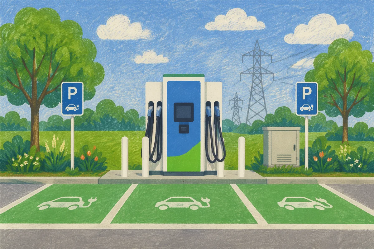 Green Electric Car Charging Station Scene