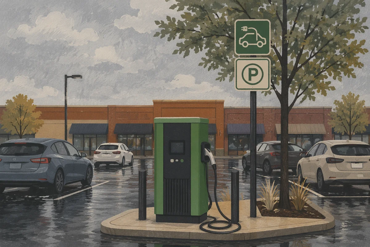 Green Electric Vehicle Charger After Rain