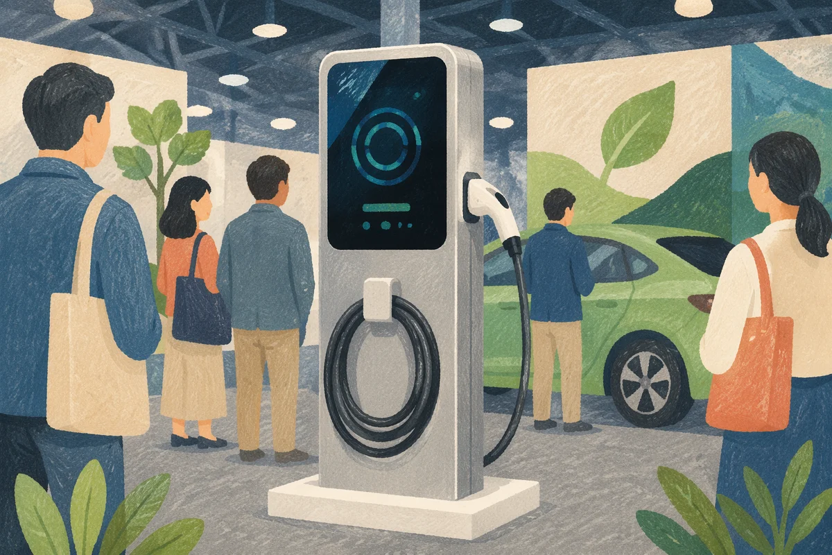 Green Electric Car Charger at Technology Expo