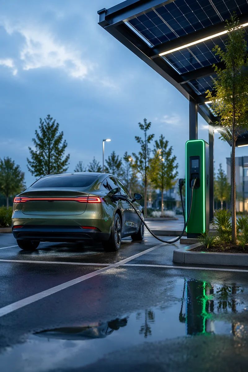 Electric Car Charging Under Solar Canopy
