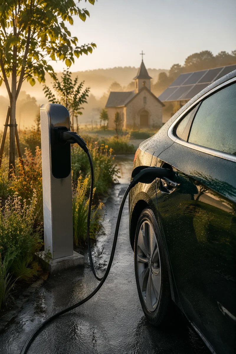 Green Electric Car Charging Near Chapel Garden