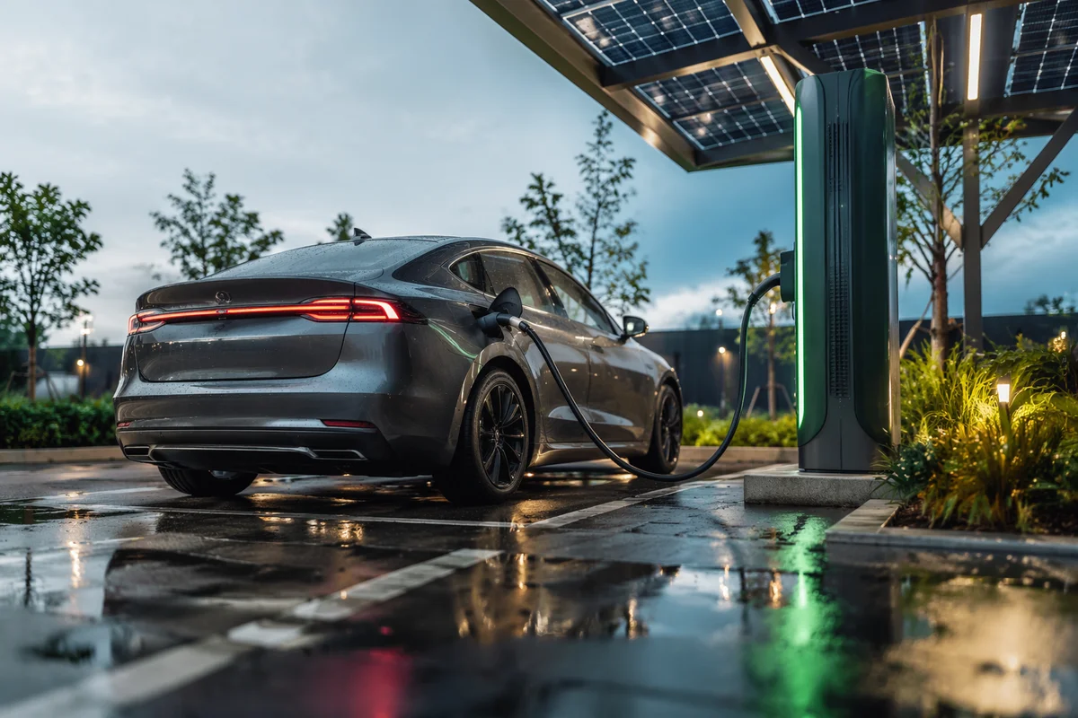 Electric Car Charging Under Solar Canopy