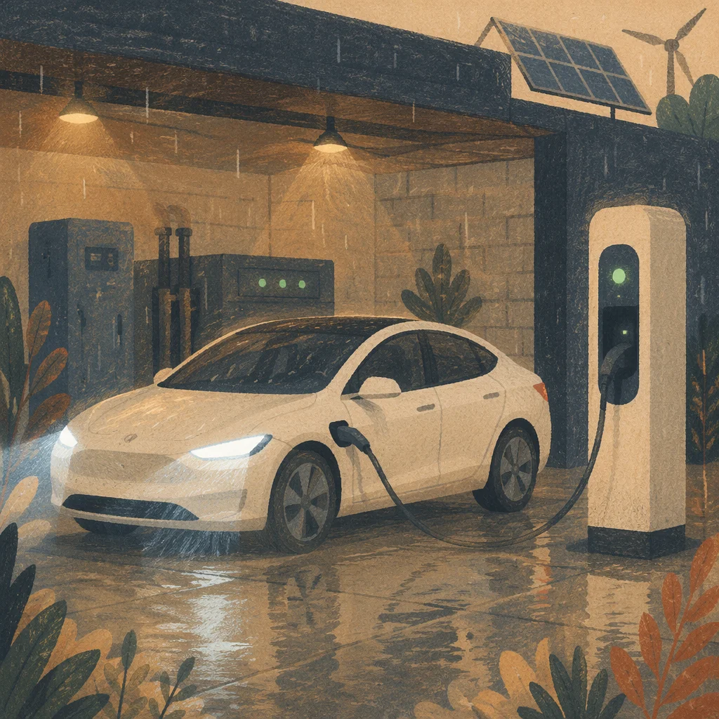 Electric Sedan Charging in Green Energy Bay