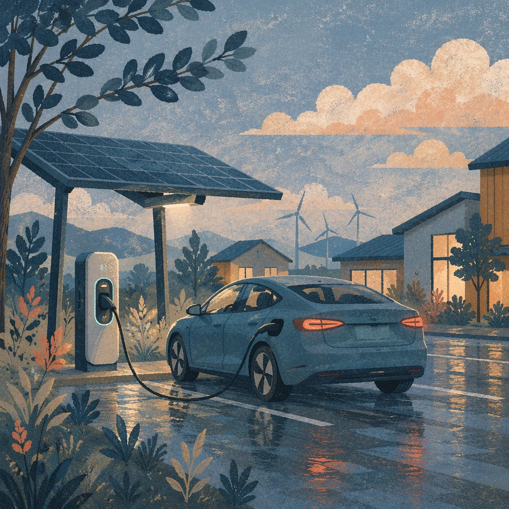 Electric Car Charging at Blue Hour