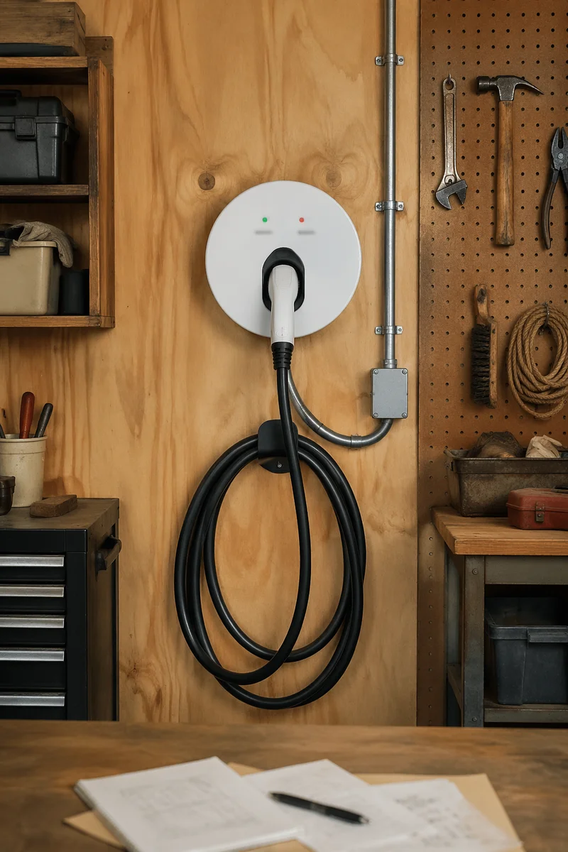 Garage Electric Vehicle Charger with Green Energy