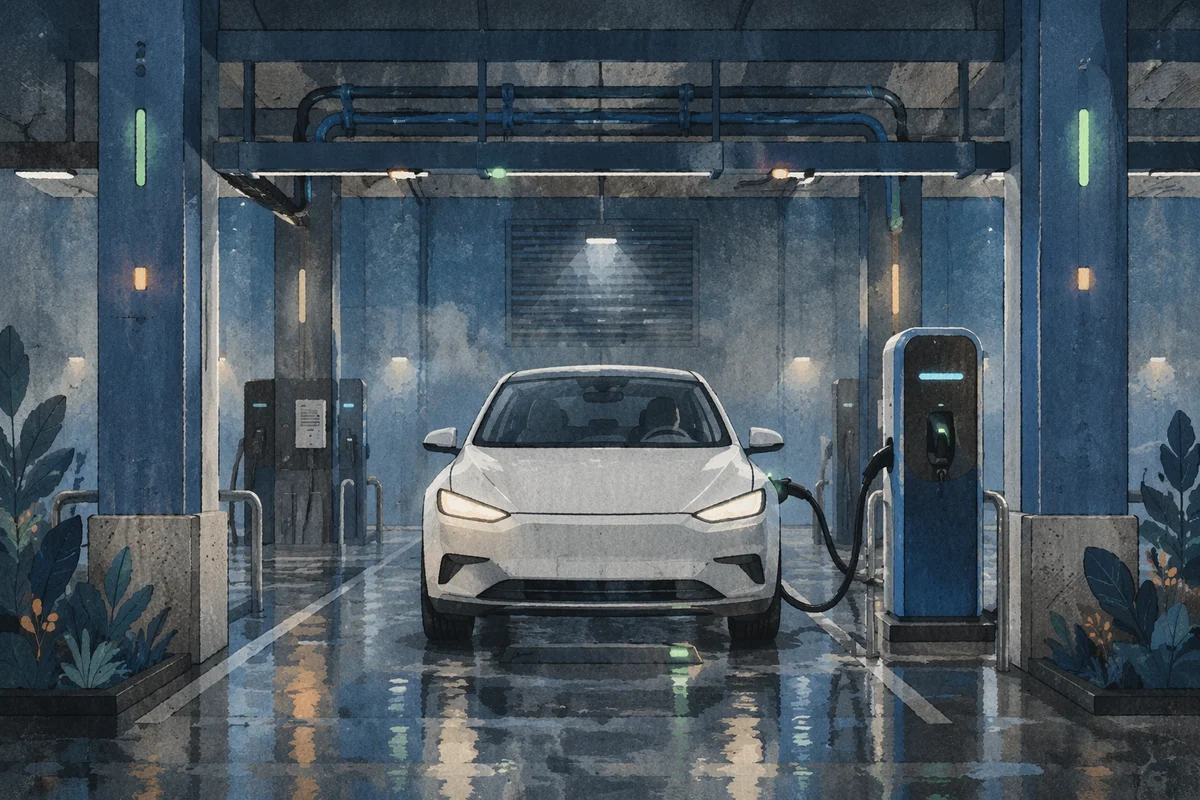 Electric Sedan Charging in Green Energy Bay