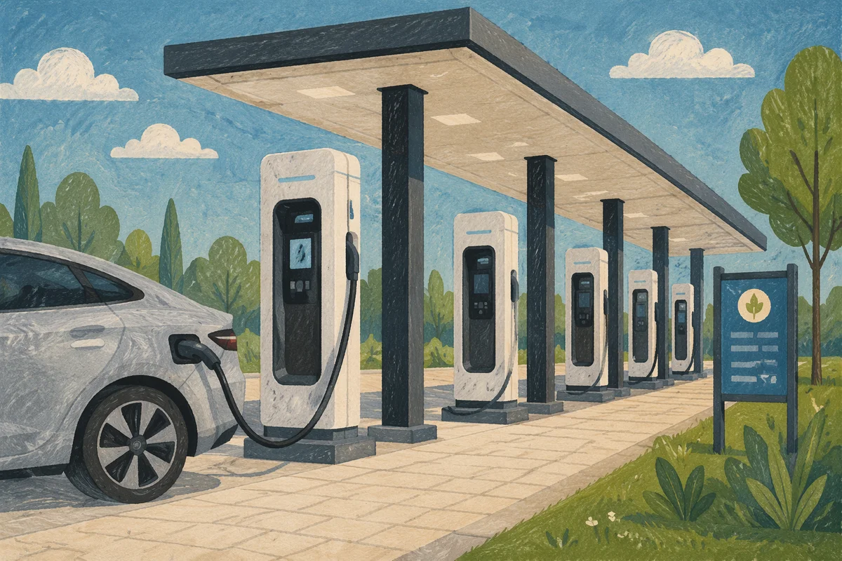Modern Electric Car Charging Station Row