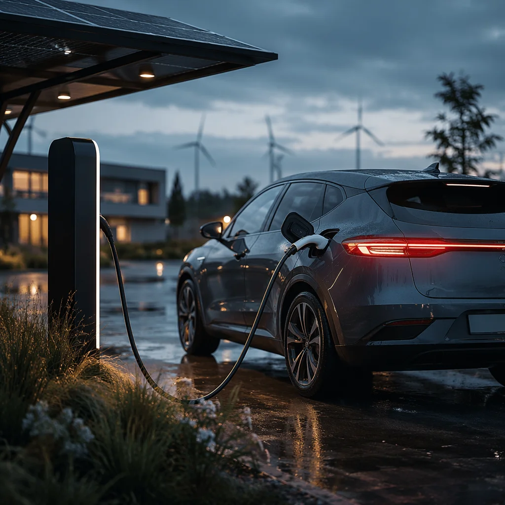Electric Car Charging at Blue Hour