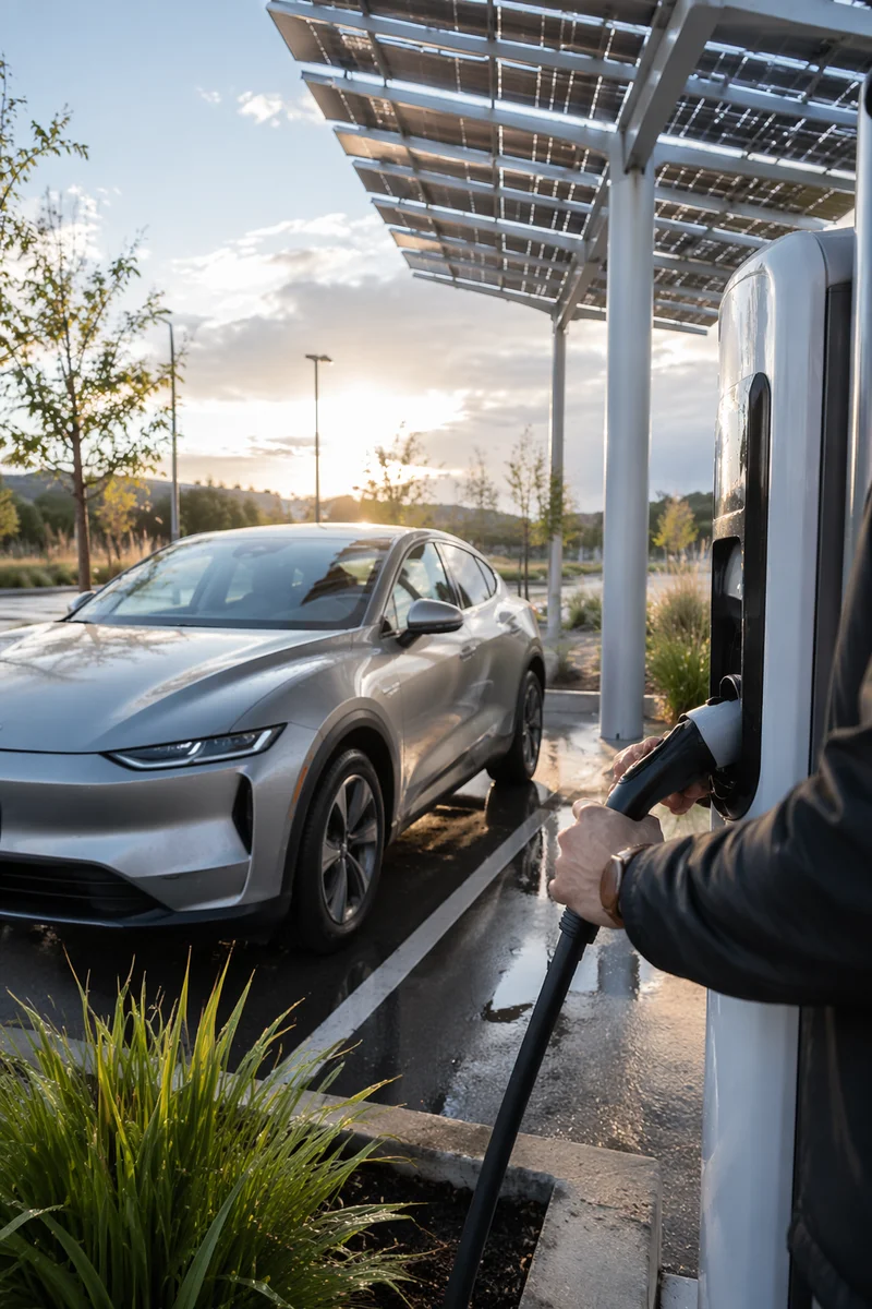 Electric Car Charging Under Solar Canopy
