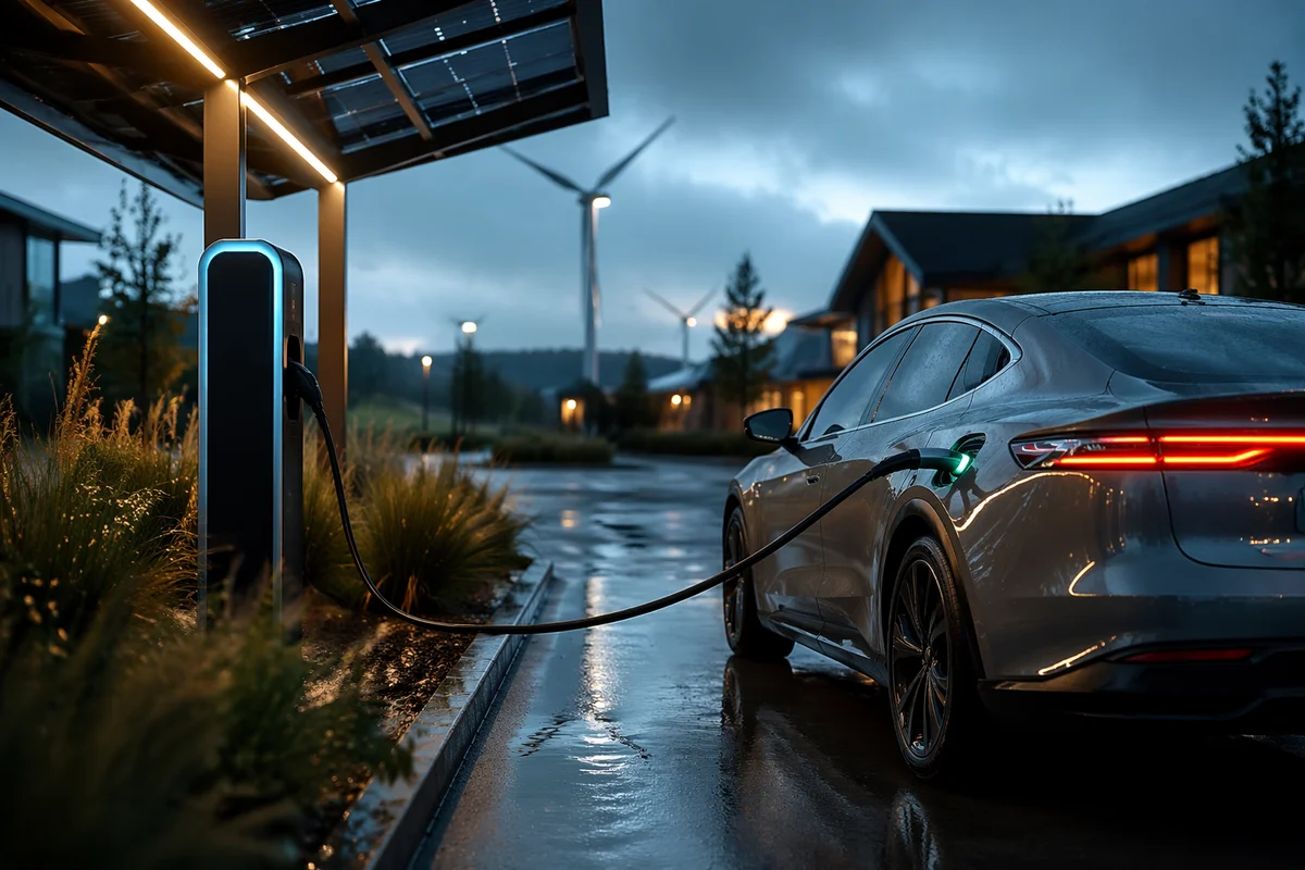 Electric Car Charging at Blue Hour