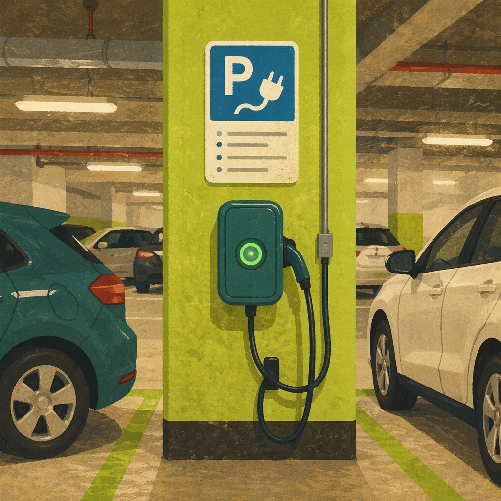 Electric Car Charging Station Garage Scene