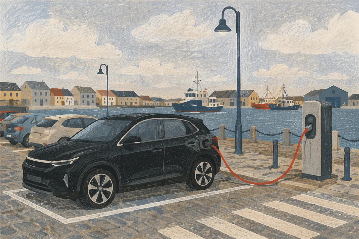 Electric SUV Charging at Harbor Parking Lot