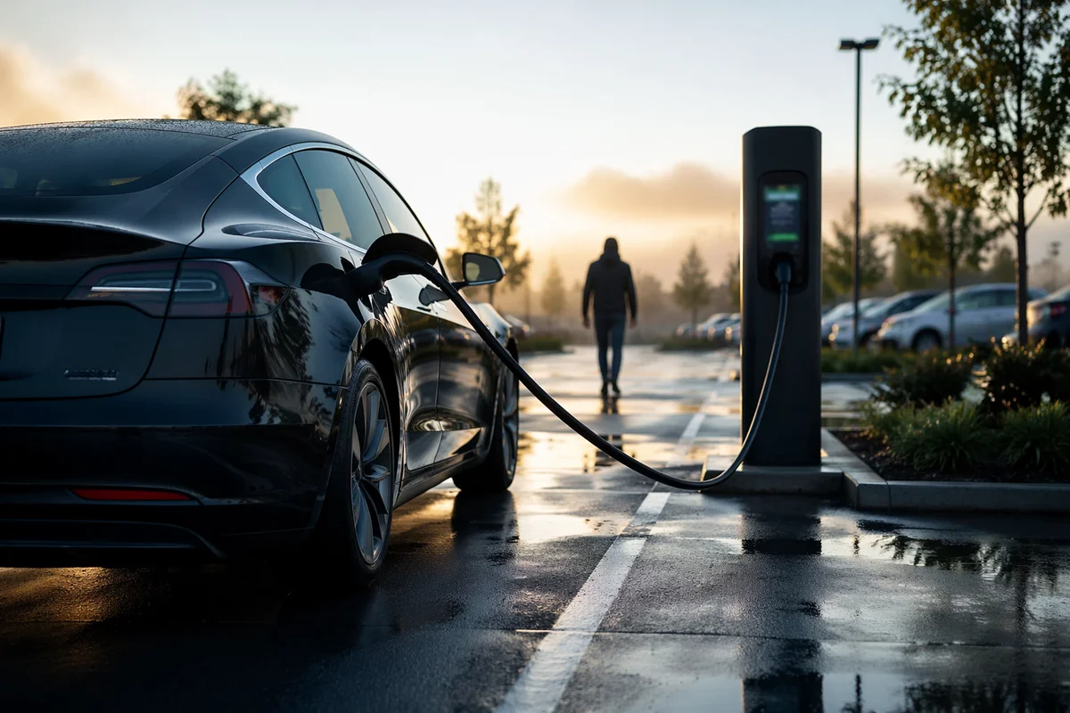 Electric Car Charging at Sunrise Parking Lot
