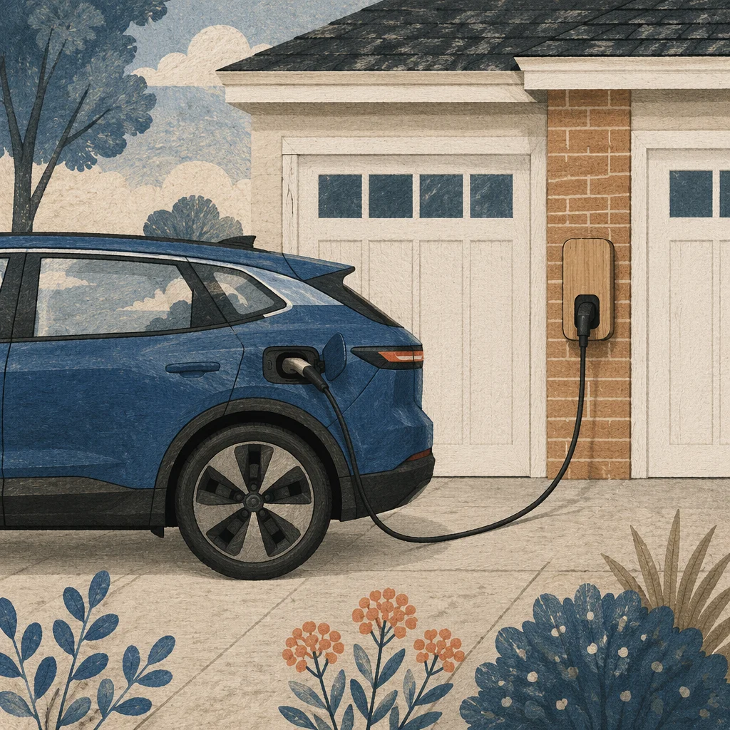 Blue Electric SUV Charging at Home