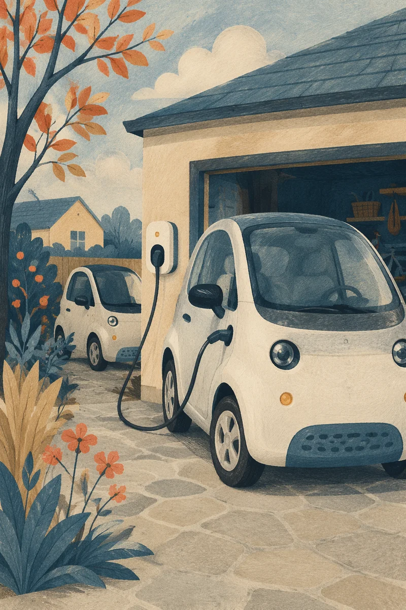 Home Garage Electric Vehicle Charging Scene