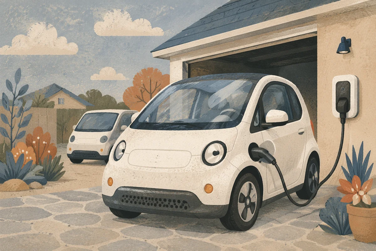 Home Garage Electric Vehicle Charging Scene