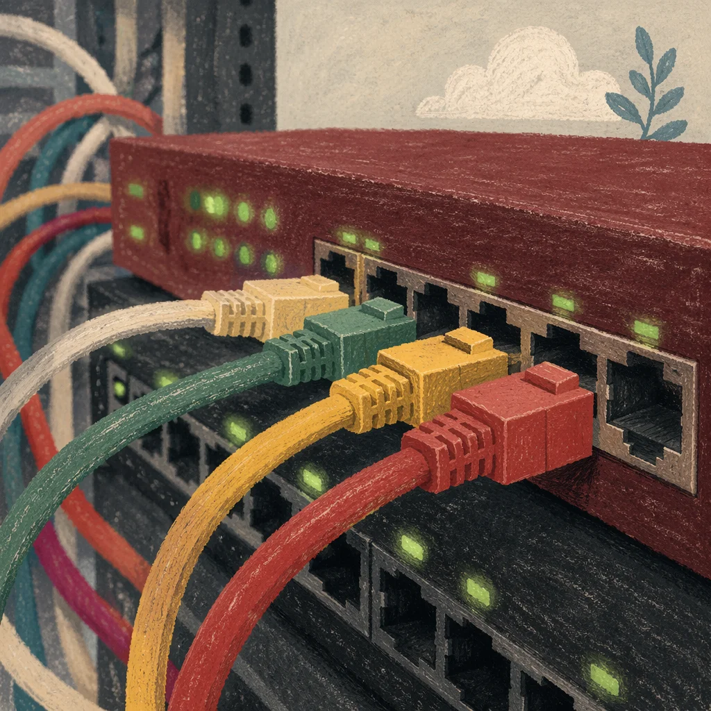 Colorful Ethernet Cables in Network Rack