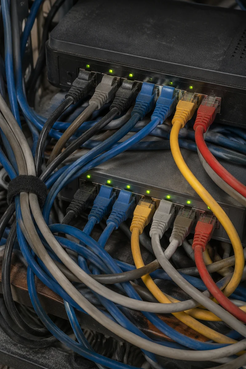 Ethernet Cables Connected to Network Router