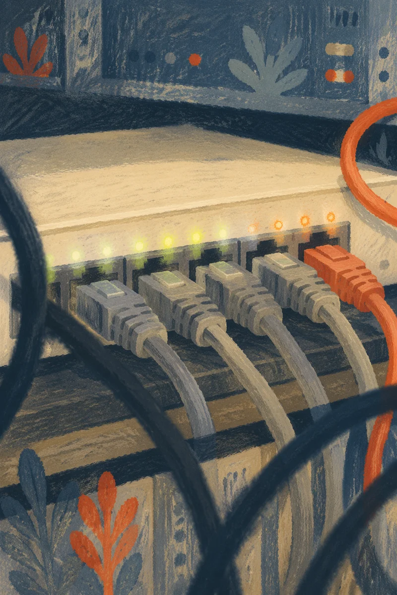 Ethernet Cables Connected to Active Router