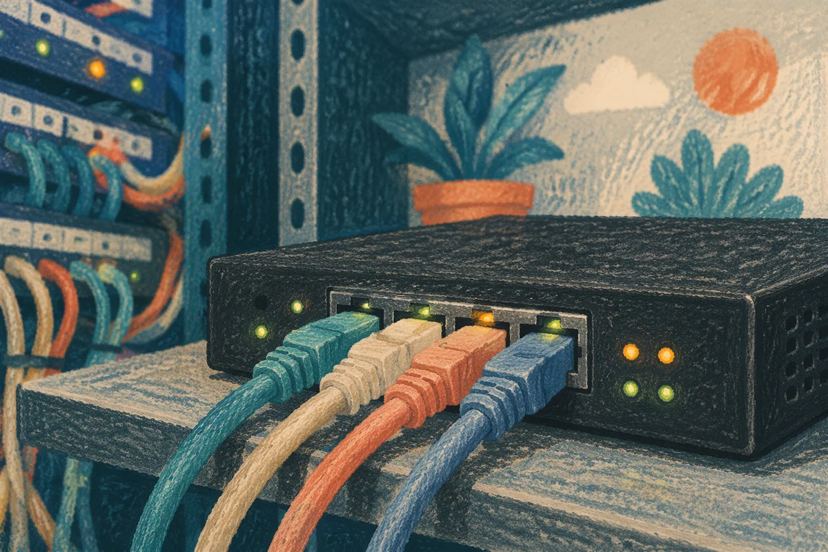 Ethernet Cables Connected to Router Closeup