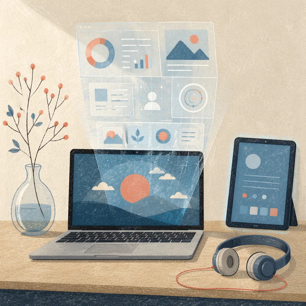 Futuristic Holographic Laptop Interface on Minimal Desk