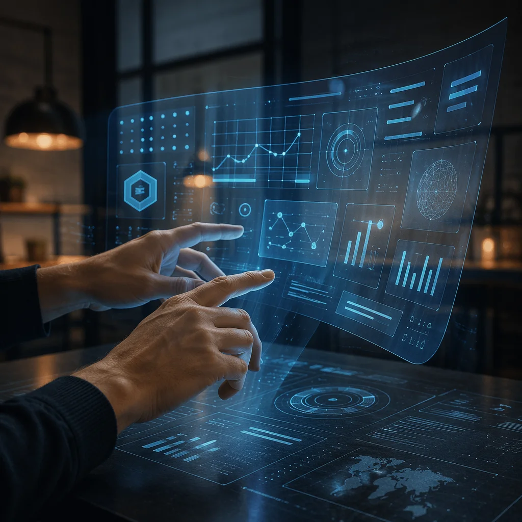 Futuristic Holographic Interface Above Modern Desk