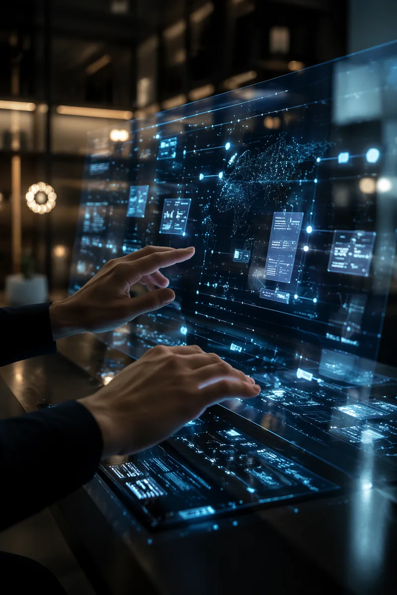 Futuristic Holographic Interface Above Modern Desk
