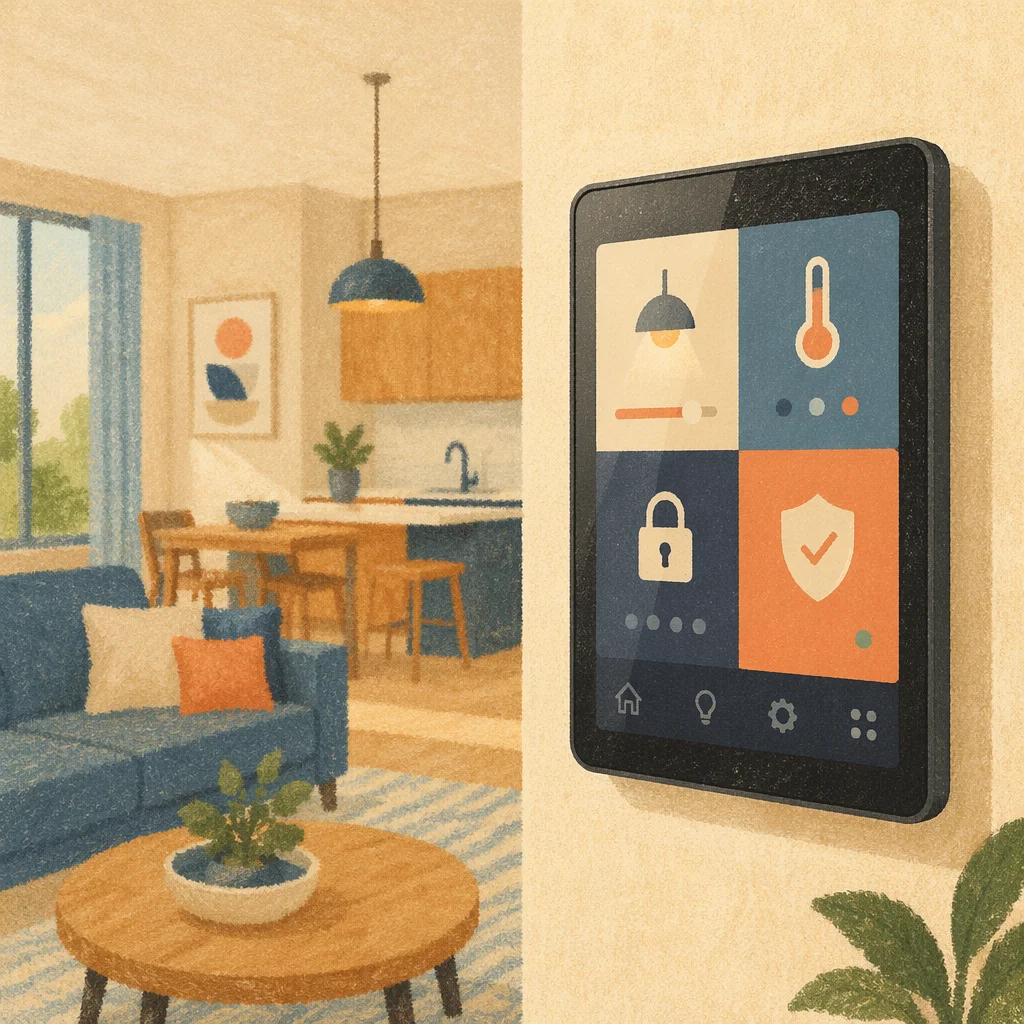 Smart Home Control Panel in Warm Living Space