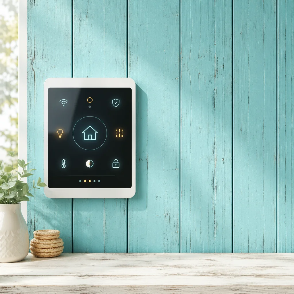 Smart Home Panel on Turquoise Wood Wall