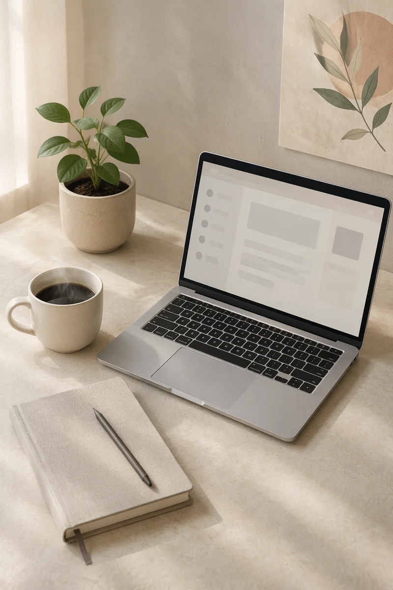 Minimal Laptop and Coffee Desk Workspace